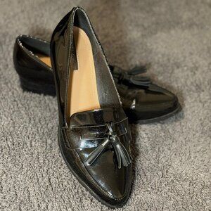 Tahari Black Patent Leather Tassel Loafers